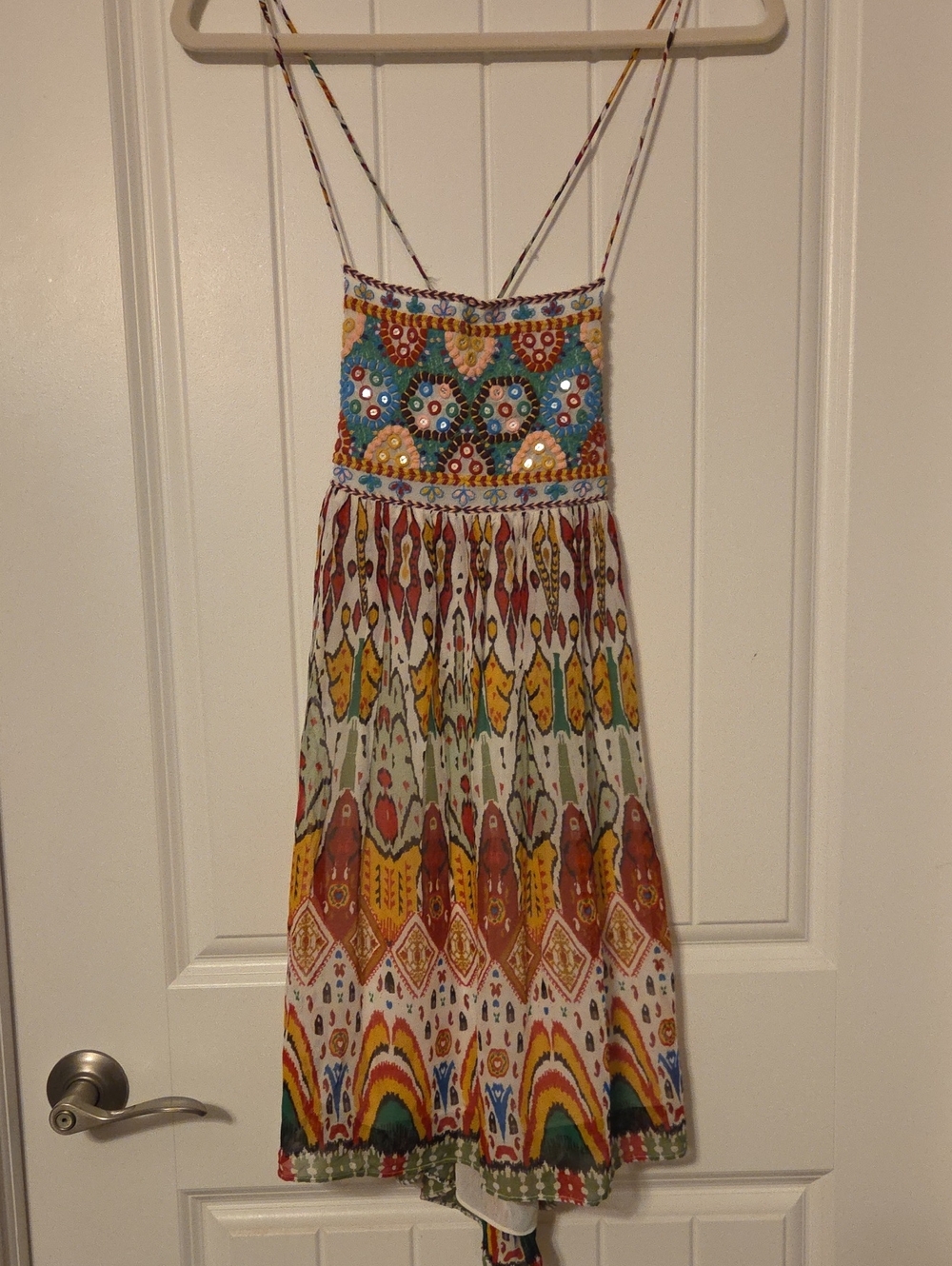 Zara Multi-Color Embroidered Spaghetti Strap Midi Dress